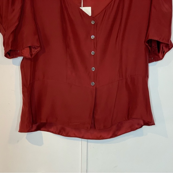 FRAME Shirred Silk Peplum Blouse in OXBLOOD NWOT - Picture 6 of 12